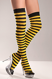 Nylon Striped Black-Yellow Thigh Highs