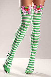 Green-White Striped Thigh Highs