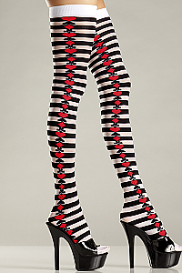 Opaque Striped Thigh Highs