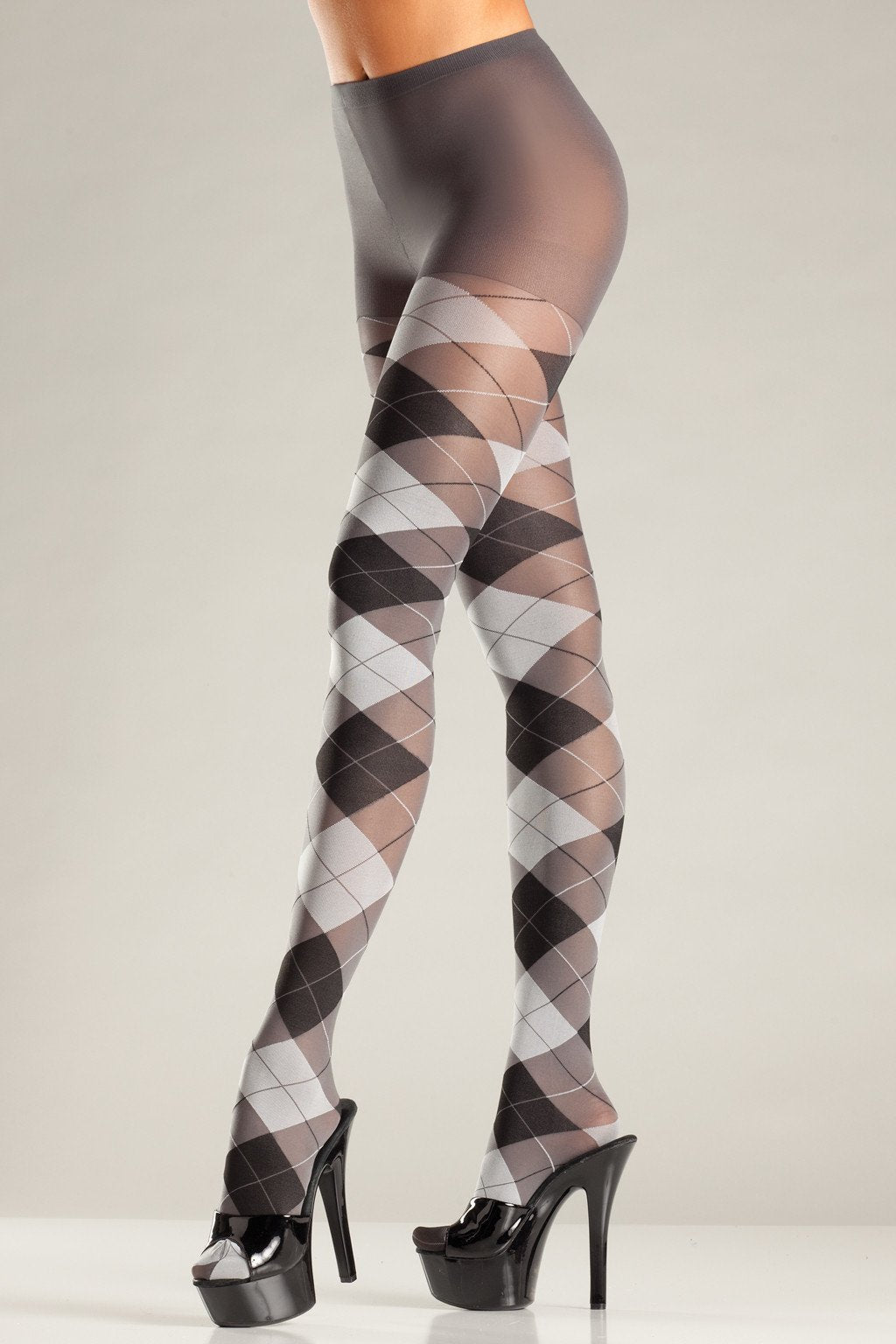 Grey and Black Argyle Pantyhose