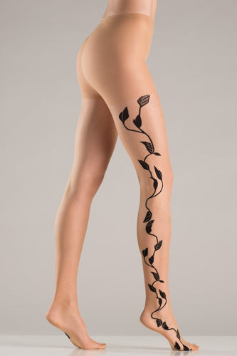 Nude Pantyhose With Floral Vine