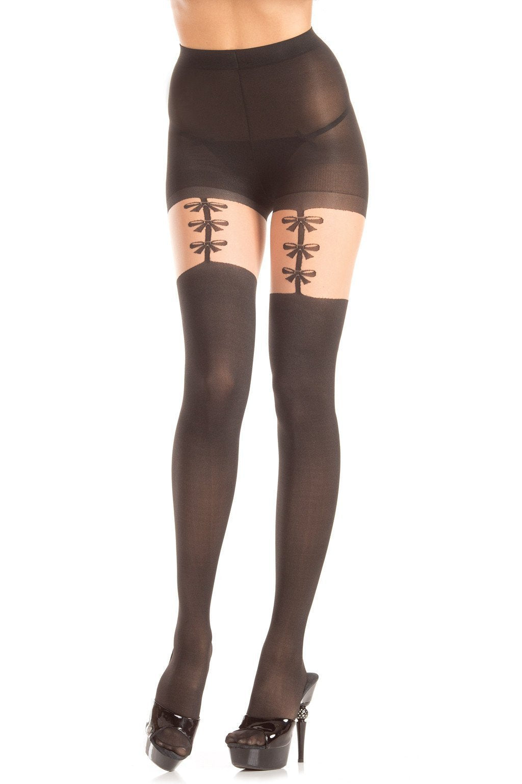 Pantyhose With Faux Bow Garterstrap