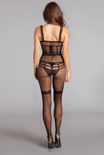 Ruffle shoulder strap crotchless sheer bodystocking