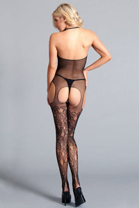 Halter Suspender Bodystocking with Lace Detail Thigh Highs